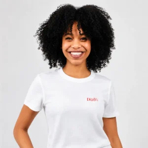 black woman wearing dejavu t shirt